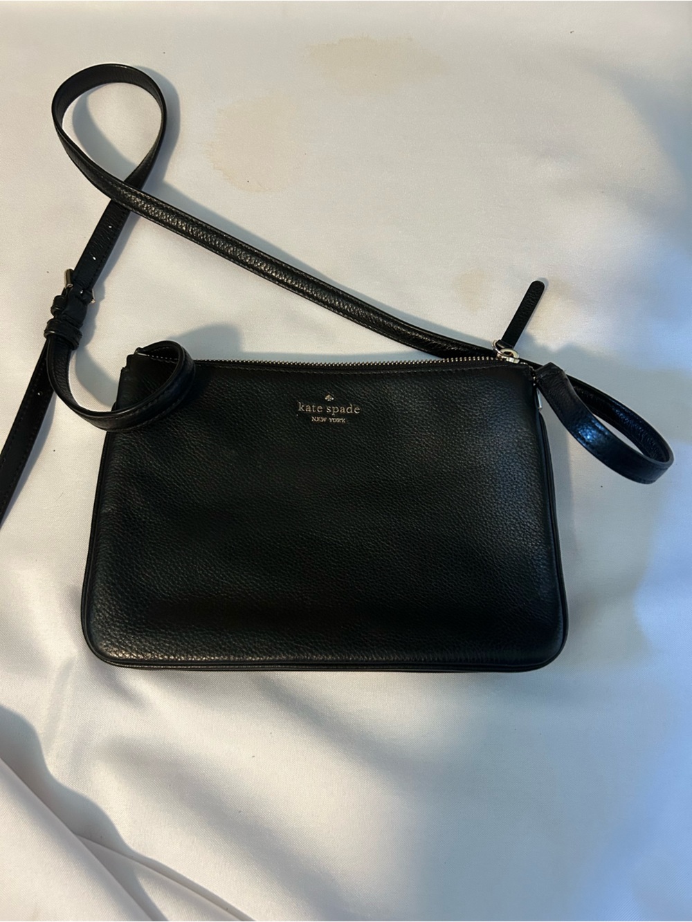 kate spade black leather belt bag with gold logo